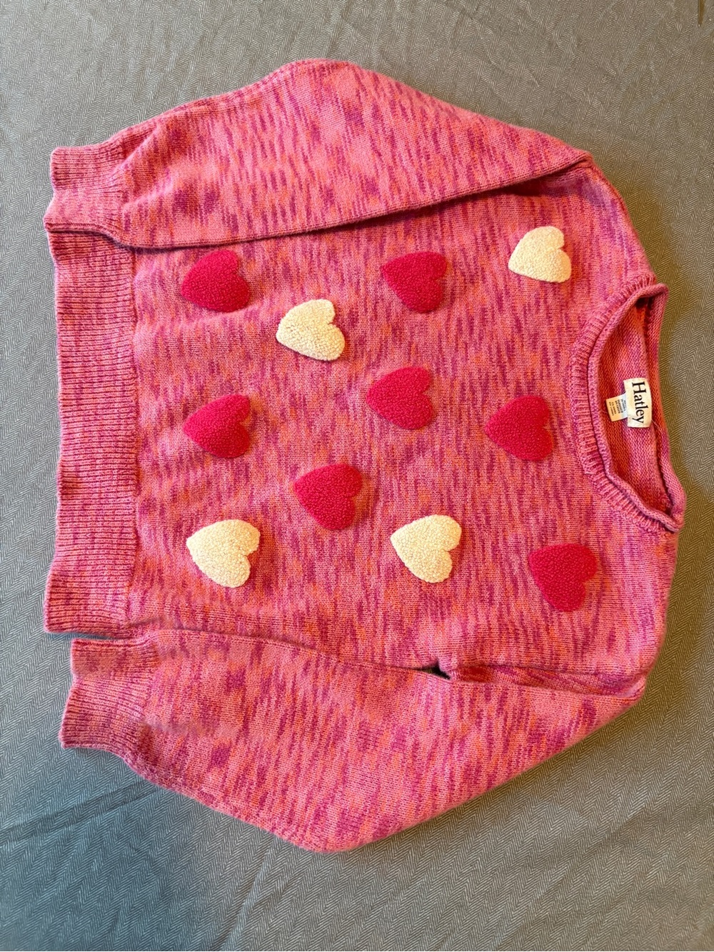 Hatley Pink Crewneck Sweater with Cream & Deep Pink Hearts